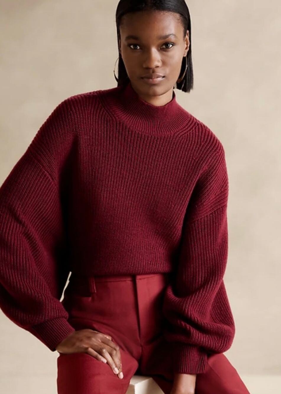 Banana Republic Landa Merino Wool Sweater Pullover Mock Neck Burgundy Sz XS